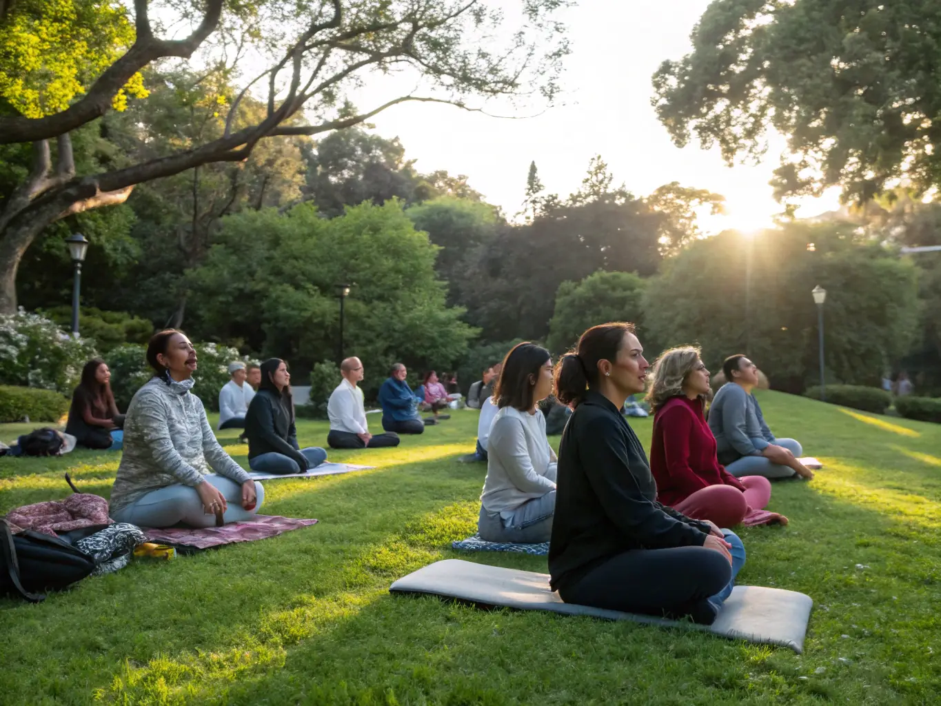 An image depicting a peaceful outdoor setting where individuals engage in reflective practices, symbolizing the Inner Child Healing service at Imani's Light.